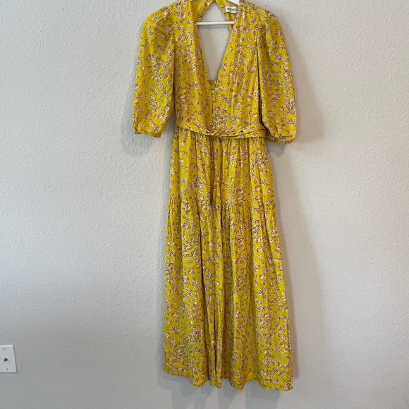 Nicholas The Celie Maxi Dress Hastings Yellow Floral Print Linen Blend Size 4 - Picture 3 of 13
